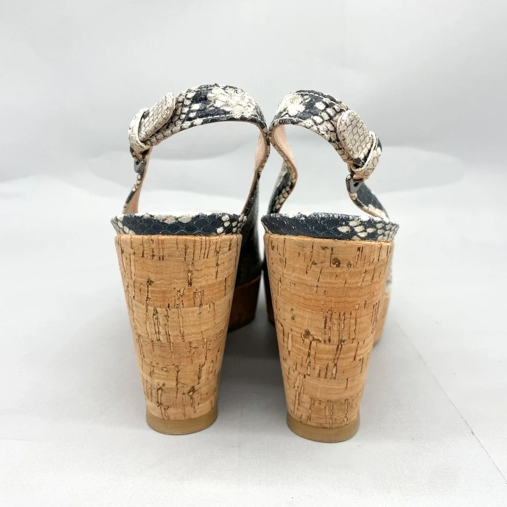 Stuart Weitzman Womens 6.5 Jean Sandals SnakePrint Cork Wedge Platform Slingback - Picture 5 of 11